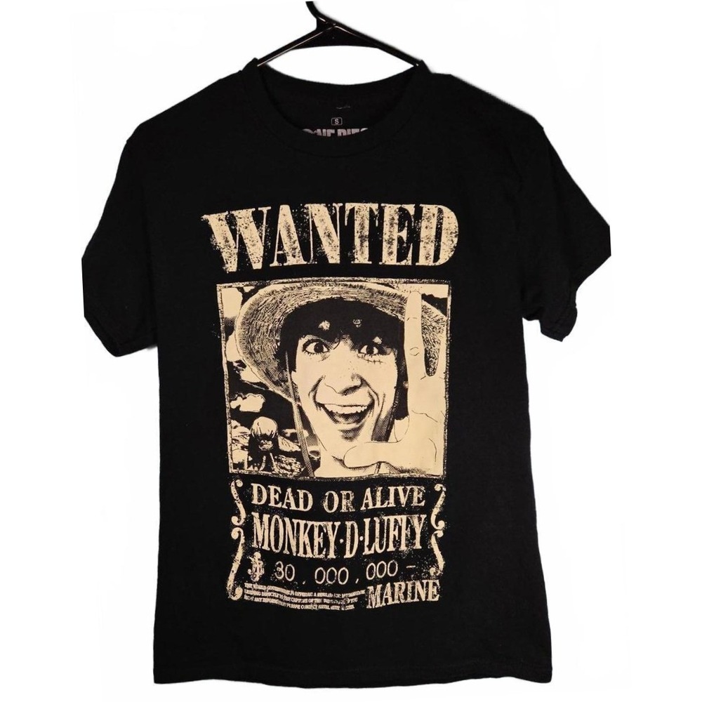 One Piece Netflix Live Action Luffy Wanted Poster Black Graphic T-Shirt Mens S